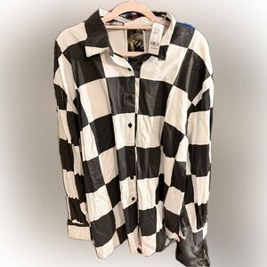 New York & Company Black and White Checkered Blouse